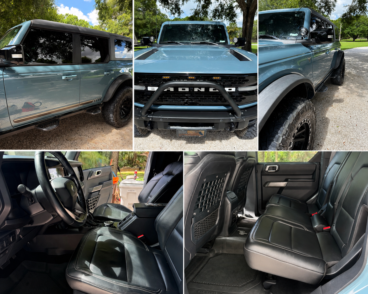Detailed Area 51 blue Ford Bronco — exterior shots and pristine black leather interior